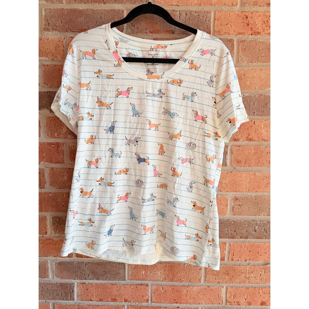 Sleep Sense Womens Multicolor Animal Print Short Sleeve  T-Shirts Sz Medium NWT